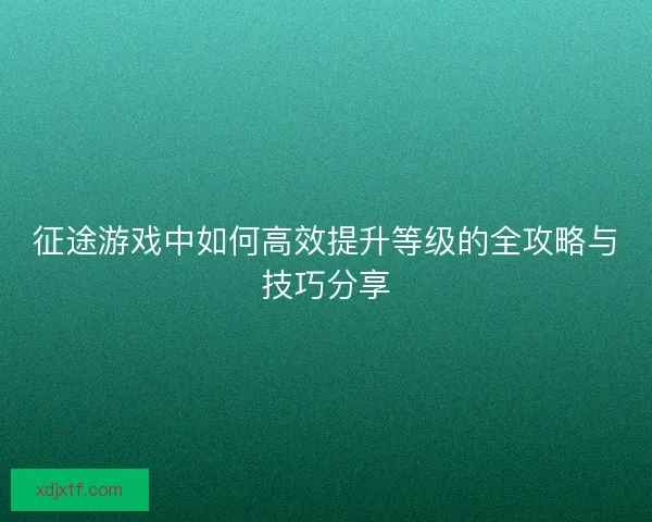 征途游戏中如何高效提升等级的全攻略与技巧分享